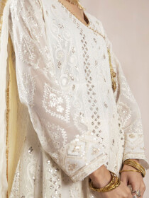 Women Off White Party Wear/Wedding Stitched Angrakha