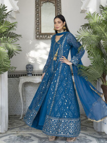 Women Blue Party Wear/Wedding Stitched Angrakha