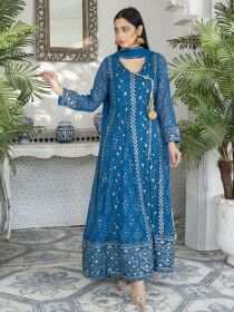 Women Blue Party Wear/Wedding Stitched Angrakha