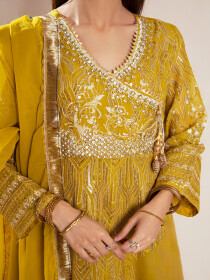 Women Mustard Party Wear/Wedding Stitched Angrakha