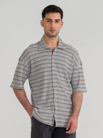 Men's Grey Waffle Striped Shirt