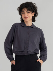 Women's Dark Grey Cropped Collared Shirt