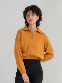 Women's Mustard Cropped Collared Shirt