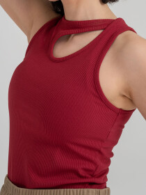 Women's Maroon Ribbed Cut Out Tank Top