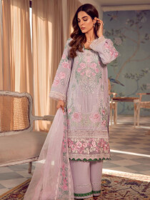 Women Purple 3 Piece Unstitched Embroidered  Lawn Suit