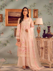 Women Pink 3 Piece Unstitched Embroidered  Lawn Suit