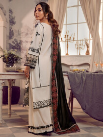 Women White 3 Piece Unstitched Embroidered  Lawn Suit