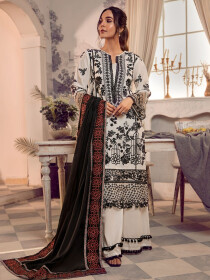 Women White 3 Piece Unstitched Embroidered  Lawn Suit