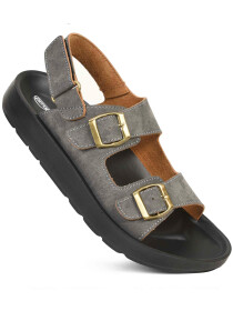 Men's Grey Rafe Dual Adjustable Pin Buckle Strap Comfort Sandals
