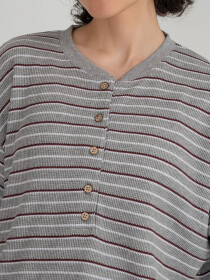 Women's Grey Striped Henley Shirt