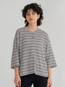 Women's Grey Striped Henley Shirt