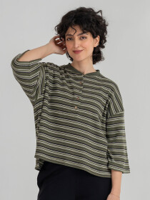 Women's Olive Striped Henley Shirt