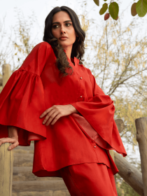 Women Solid Orange Co-Ord Set - Minure