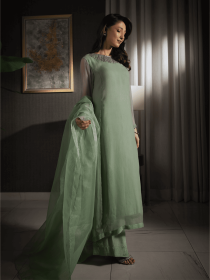 Women Green 3 Piece Stitched Suit - Veloura