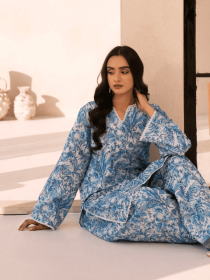 Women white blue Co-Ord Set - Breeezy Edit
