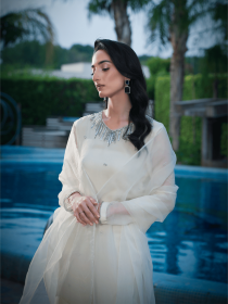 Women white 3 Piece Stitched Suit - Merosa