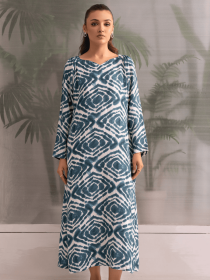 Women Blue/Off-White Long Dress