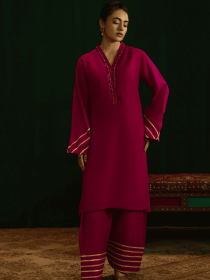 Women Pink 2 Piece Stitched Suit - puce