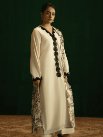 Women Beige 3 Piece Stitched Suit - Kasha
