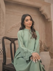 Women Apple Green Embroided Two Piece Dress