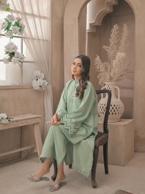 Women Apple Green Embroided Two Piece Dress