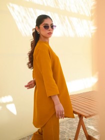 Women Mustard Two Piece Dress