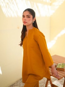 Women Mustard Two Piece Dress