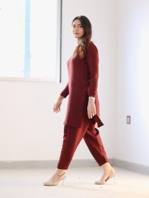 Women Maroon Two Piece Dress