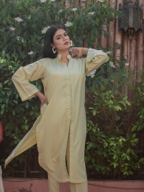 Women Lemon Yellow Two Peice Dress