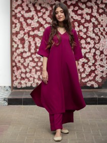 Women Magenta Two Peice Dress