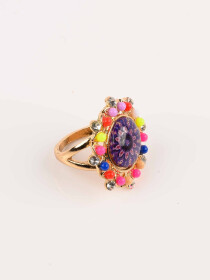 Delightful Stylish Multicolour Flower Gold Plated Ring