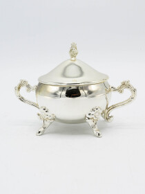 Antique Silver Sugar Pot and Milk Pot Set with Tray