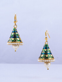 Bell Shape Meenakari Tassel Jhumka