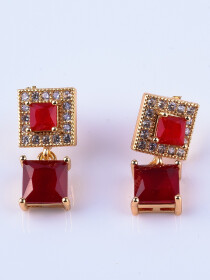 Red Gold Plated Zircon Square Earrings