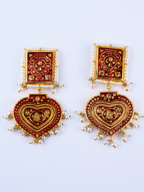Red Kundan Meenakari Earrings