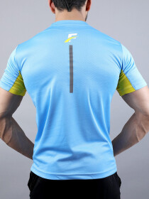 Sky Blue/Yellow Athletic Fit Men's T-Shirt & Shorts