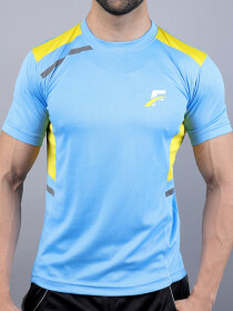 Sky Blue/Yellow Athletic Fit T-Shirt & Shorts