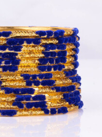 Blue Embedded Velvet Aluminium Bangles (12 Pieces Set )