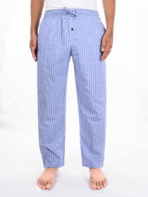 Blue/White Check Cotton Blend Trim Fit Stretch Pajama