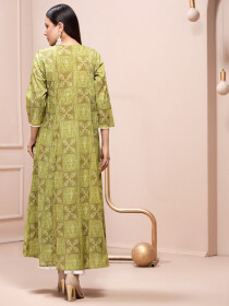 Green Printed Unstitched Lawn Shirt for Women