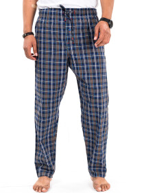 Blue/Beige Multi Check Cotton Relaxed Pajama