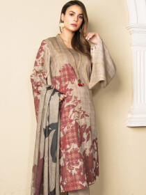 Grey Printed Jacquard Unstitched 2 Piece Suit for Women