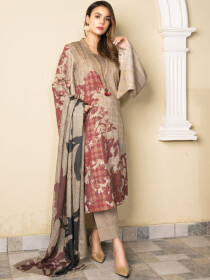 Grey Printed Jacquard Unstitched 2 Piece Suit for Women