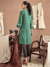 Green Printed Slub Khaddar Unstitched 3 Piece Suit for Women