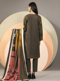 Brown Printed Winter Cotton Unstitched 2 Piece Suit for Women