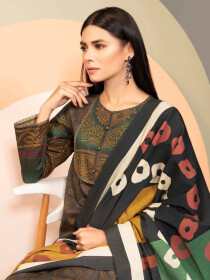 Brown Printed Winter Cotton Unstitched 2 Piece Suit for Women