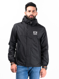 Men Black Windbreaker & Waterproof Rain Jacket