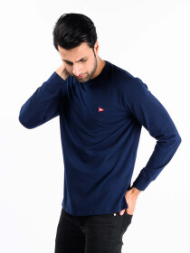 Men Navy Blue Solid Full Sleeves T-Shirt
