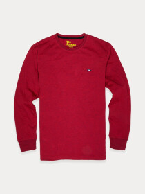 Men Burgundy Solid Full Sleeves T-Shirt