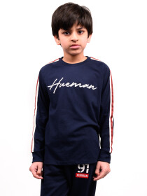 Big Boy Navy Blue Stripes Full Sleeve Raglan Shirt